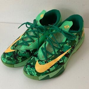 Nike KD 6 Easter Camouflage Liquid Green and Atomic Mango Sneakers size 11.5